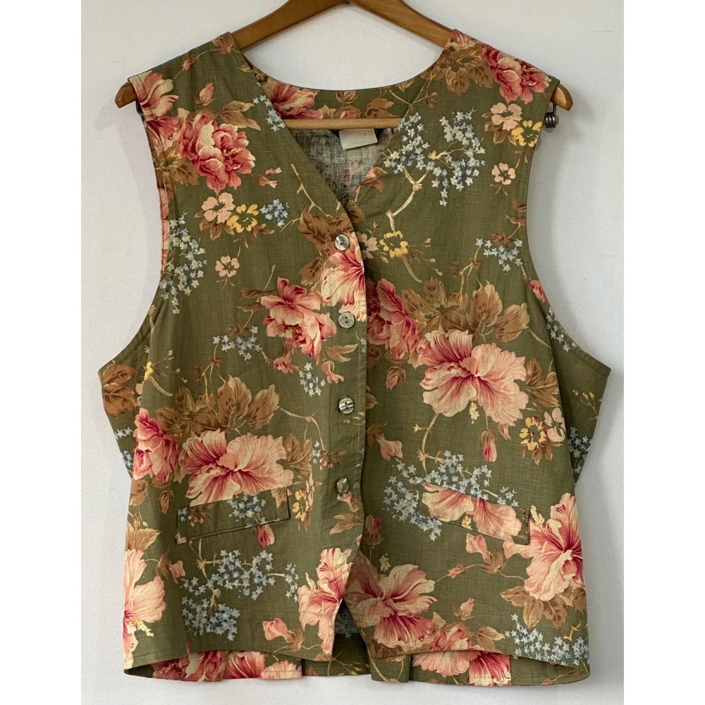 Willowbend Vest Floral Cotton Cottagecore Womens XL Green Excellent